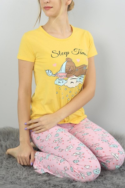 Sarı Baskılı Bayan Pijama Takımı 52123