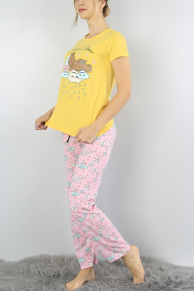 Sarı Baskılı Bayan Pijama Takımı 52123
