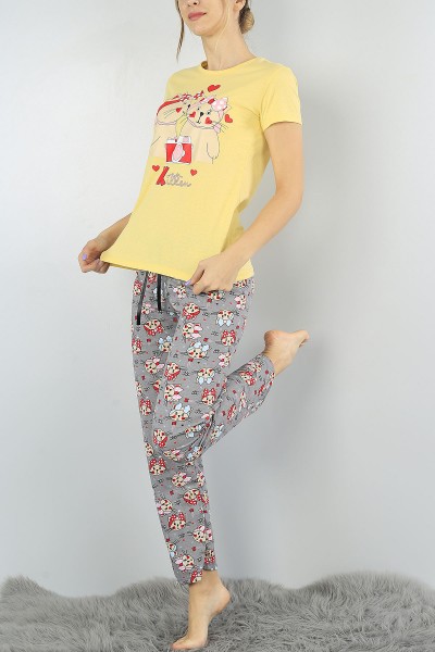 Sarı Baskılı Bayan Pijama Takımı 52128