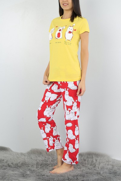 Sarı Baskılı Bayan Pijama Takımı 52149