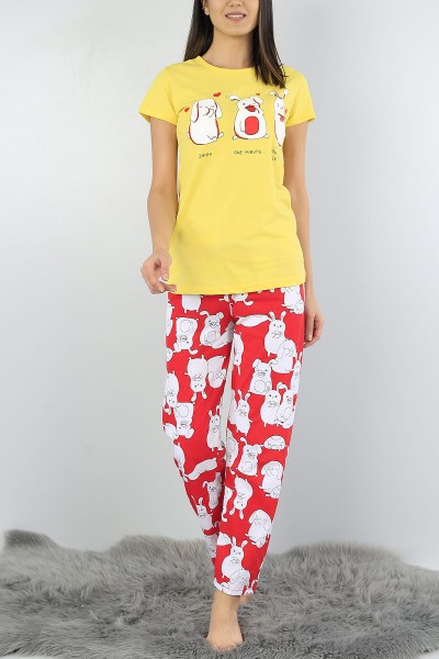 Sarı Baskılı Bayan Pijama Takımı 52149
