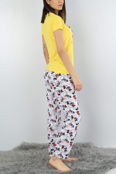 Sarı Baskılı Bayan Pijama Takımı 52164