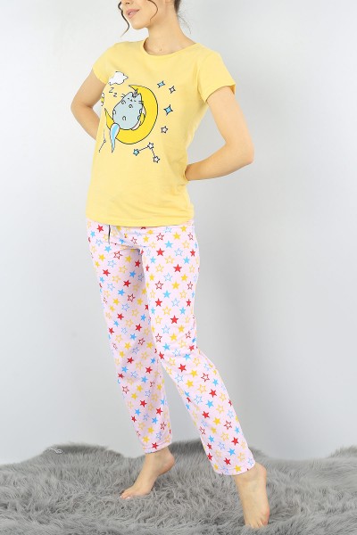 Sarı Baskılı Bayan Pijama Takımı 52276