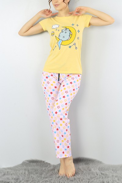 Sarı Baskılı Bayan Pijama Takımı 52276
