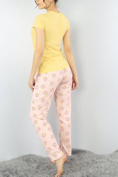 Sarı Baskılı Bayan Pijama Takımı 52280
