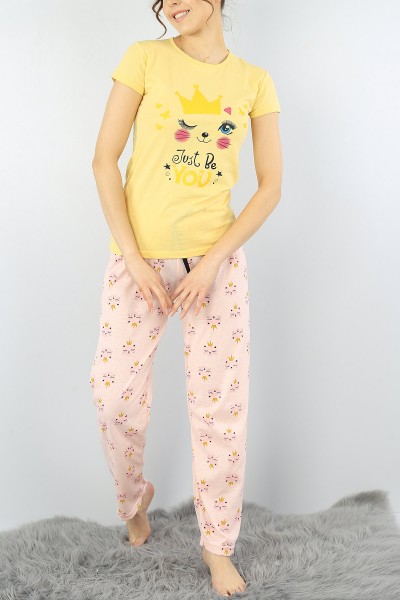 Sarı Baskılı Bayan Pijama Takımı 52280