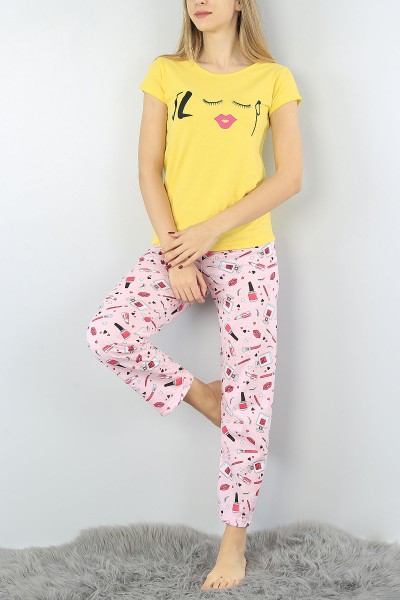 Sarı Baskılı Bayan Pijama Takımı 52302