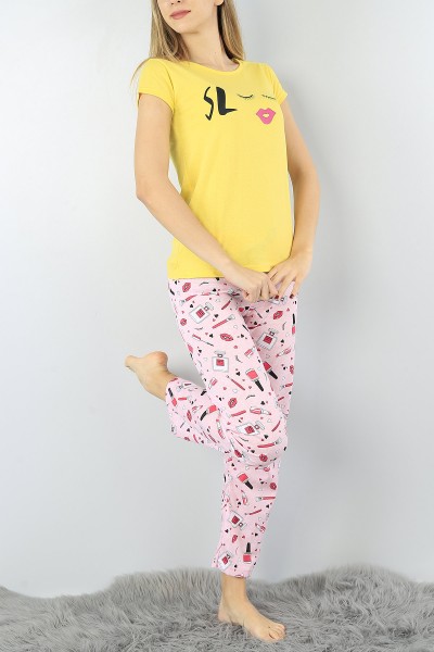 Sarı Baskılı Bayan Pijama Takımı 52302
