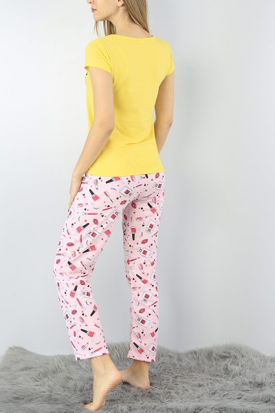Sarı Baskılı Bayan Pijama Takımı 52302