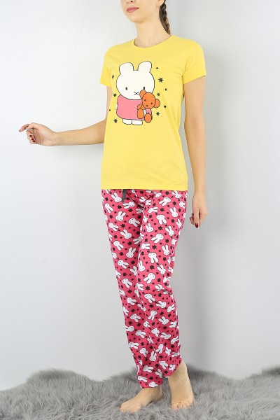 Sarı Baskılı Bayan Pijama Takımı 52308