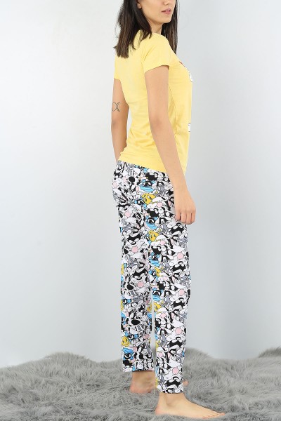 Sarı Baskılı Bayan Pijama Takımı 52338