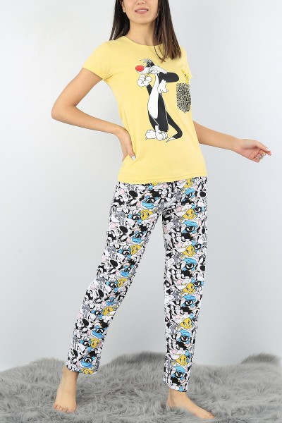 Sarı Baskılı Bayan Pijama Takımı 52338