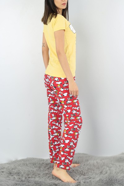 Sarı Baskılı Bayan Pijama Takımı 52371