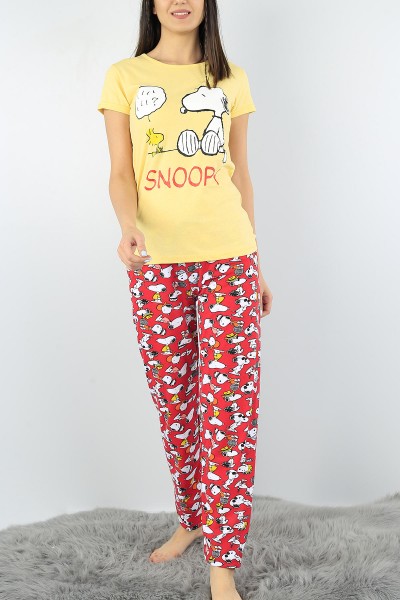 Sarı Baskılı Bayan Pijama Takımı 52371