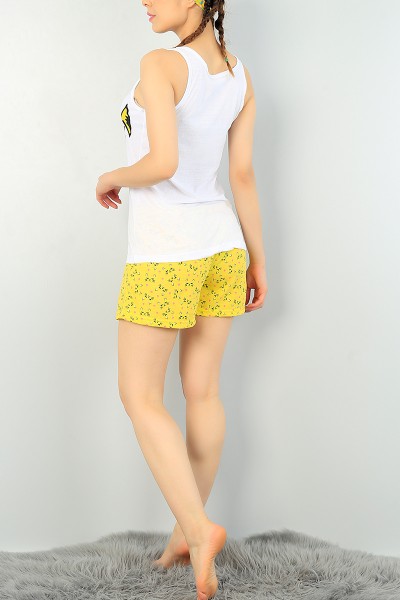 Sarı Baskılı Bayan Şort Atlet Pijama Takımı 68133