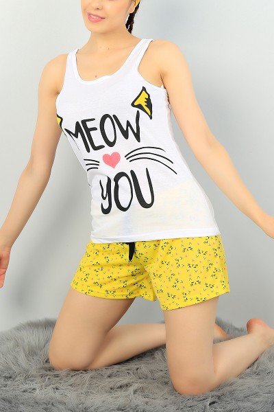 Sarı Baskılı Bayan Şort Atlet Pijama Takımı 68133