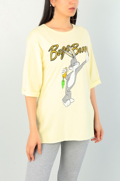 Sarı Baskılı Bayan Tişört 70297