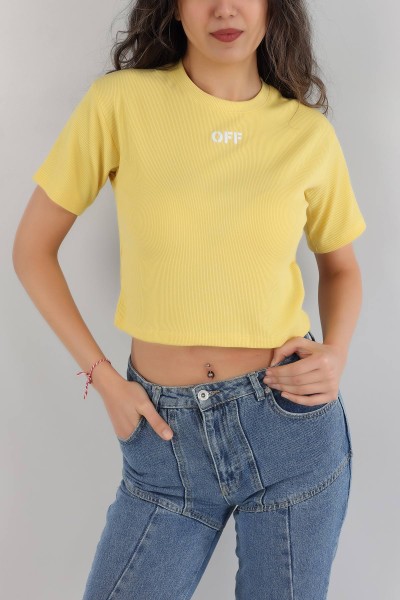 Sarı Baskılı Fitilli Bluz 164822