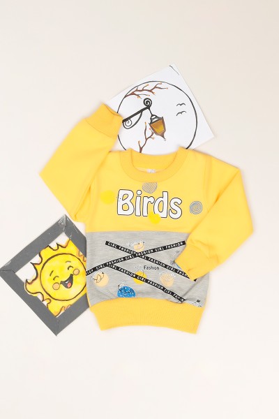 Sarı Baskılı İçi Pamuk Kız Çocuk Sweat 80618