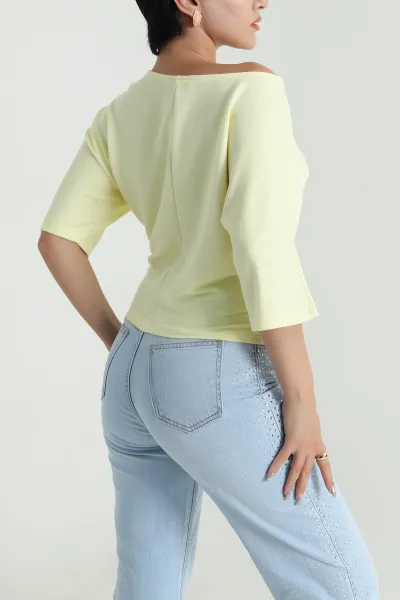 Sarı Baskılı Kristal Kadın Bluz 482093