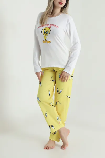 Sarı Baskılı Modal Kadın Pijama Takımı 484527