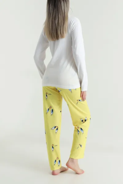 Sarı Baskılı Modal Kadın Pijama Takımı 484527