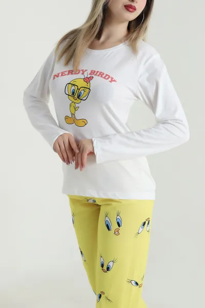 Sarı Baskılı Modal Kadın Pijama Takımı 484527