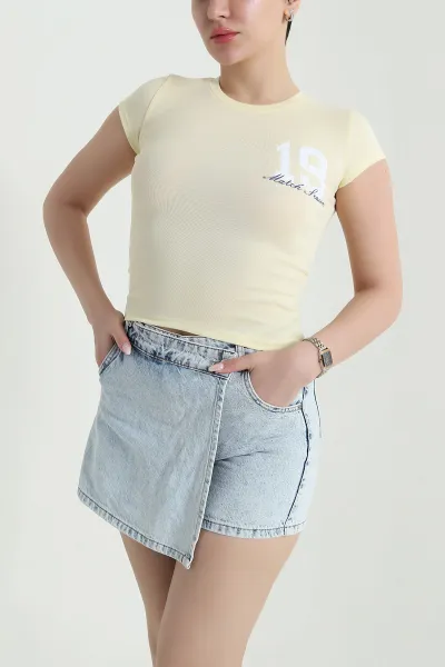 Sarı Baskılı Süprem Kadın Tişört 461677