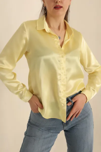 Sarı Bayan Saten Gömlek 238508