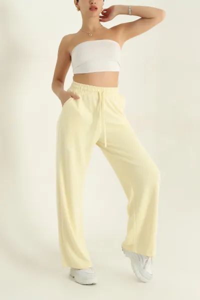 Sarı Bel Lastikli Cepli Modal Kadın Pantolon 366744