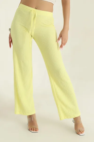 Sarı Bel Lastikli Gofre Kadın Pantolon 374651