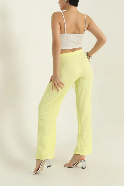 Sarı Bel Lastikli Gofre Kadın Pantolon 374651