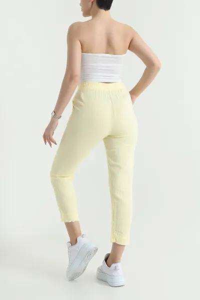 Sarı Bel Lastikli Müslin Keten Pantolon 438223