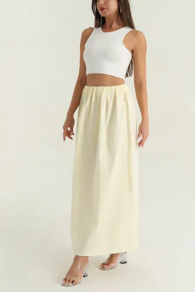 Sarı Bel Lastikli Poplin Kadın Etek 380290