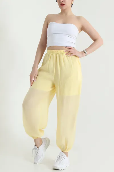 Sarı Bel ve Paça Lastikli Tensel Kadın Pantolon 457048