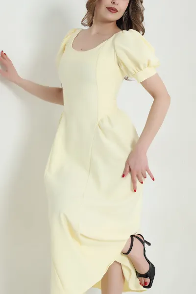 Sarı Beli Bağlamalı Kadın Double Elbise 459545
