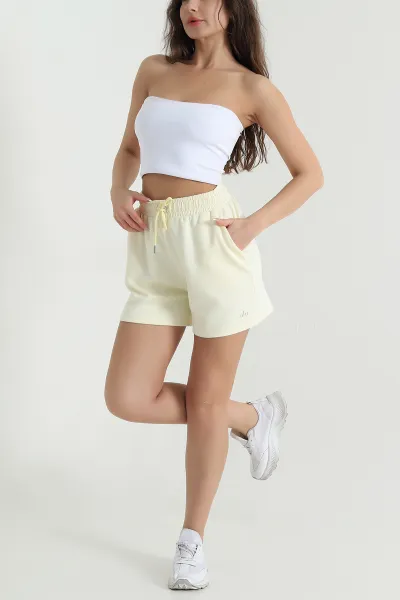 Sarı Beli Lastikli Modal Kadın Şort 461736