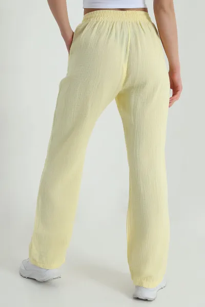 Sarı Beli Lastikli Müslin Keten Kadın Pantolon 457932