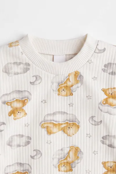 Sarı Beyaz (1-3 Yaş) Bulutlu Ayı  Baskılı Raporlu Çocuk Pijama Takım 477254