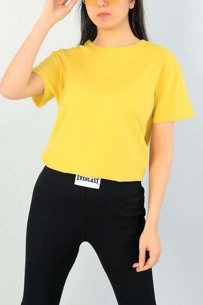 Sarı Bisiklet Yaka Bayan Tişört 65394