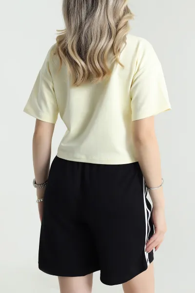 Sarı Bisiklet Yaka Kristal Kadın Crop 477587