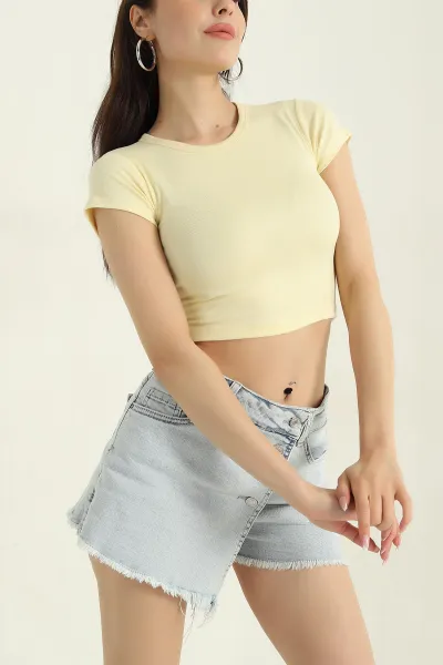 Sarı Bisiklet Yaka Likralı Viskon Bluz 368446
