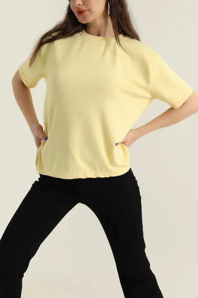 Sarı Bisiklet Yaka Modal Kadın Tişört 425802