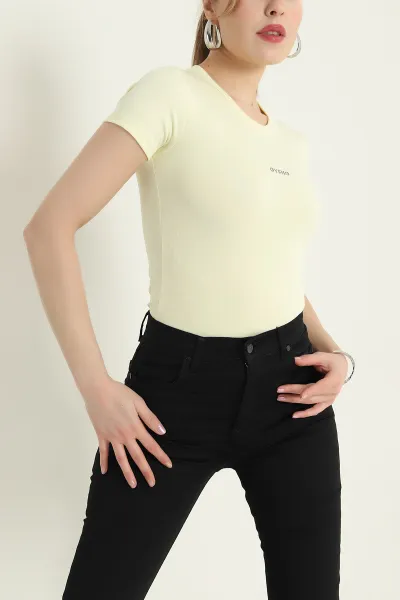 Sarı Bisiklet Yaka Scuba Kadın Zıbın Bluz 432427