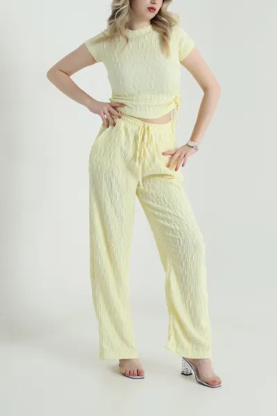 Sarı Bluz Pantolon Gofre Kadın İkili Takım 458368