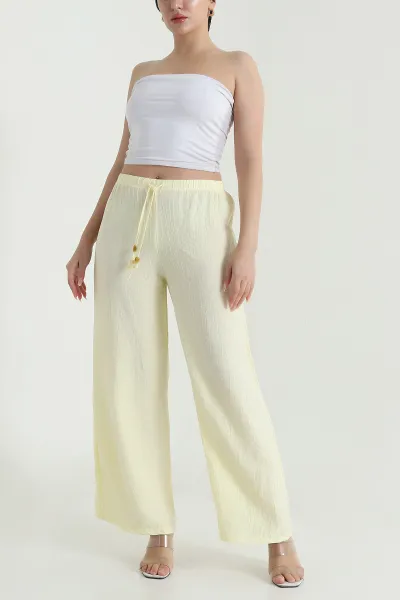 Sarı Bol Paça Krinkıl Kadın Pantolon 471107