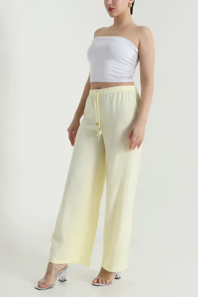 Sarı Bol Paça Krinkıl Kadın Pantolon 471107