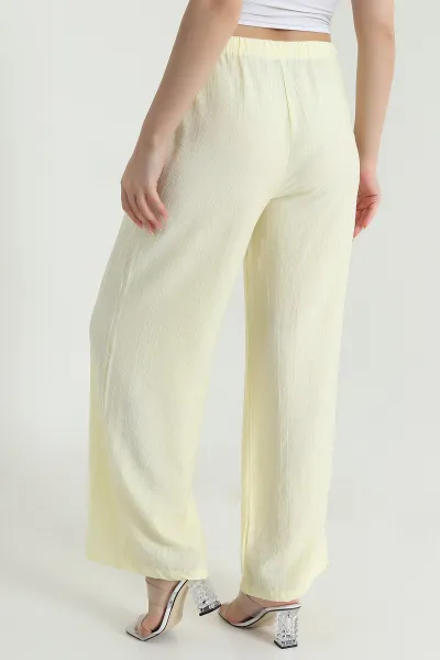 Sarı Bol Paça Krinkıl Kadın Pantolon 471107