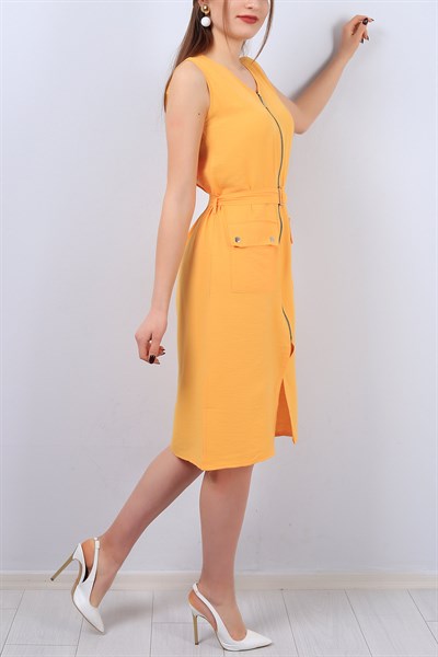Sarı Boydan Fermuarlı Bayan Kolsuz Elbise 13143B