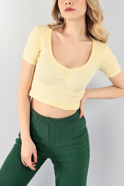 Sarı Büzgülü Fitilli Bluz 97824